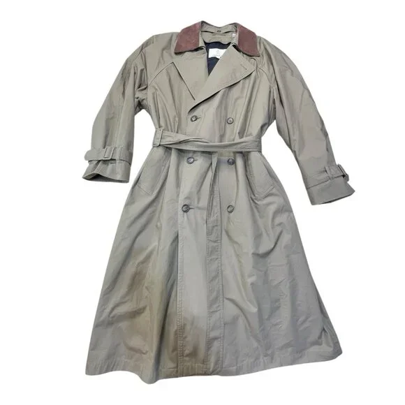 Vintage London Fog Collared Trench Coat Mens With Liner Size 42 Reg Green Brown - Picture 3 of 11